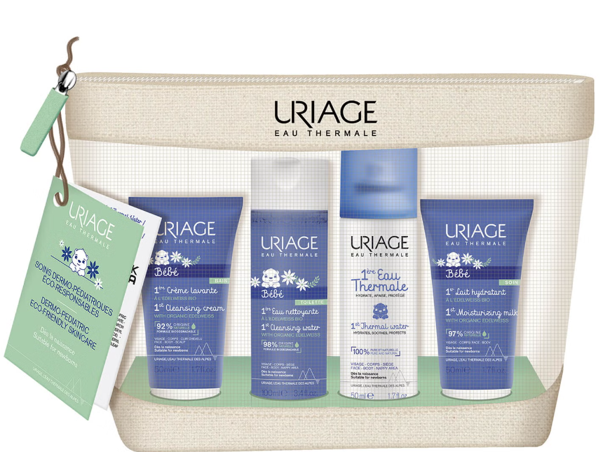 Uriage Bébe Viagem Pack Creme Lavante 50ml + Água de Limpeza 100ml + Água Termal 50ml + Leite Hidratante 50ml