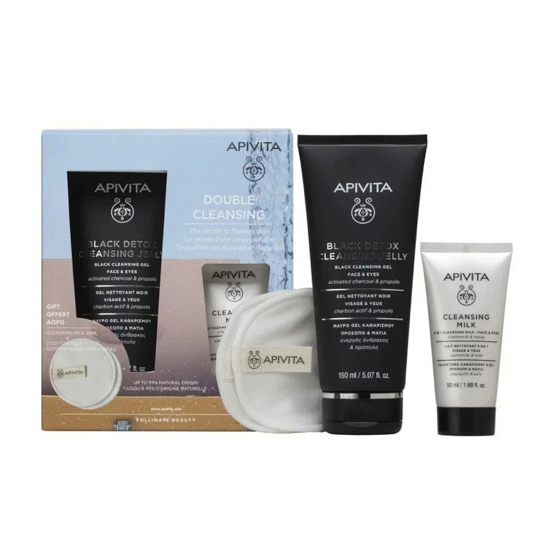 Apivita Gel de Limpeza Black Detox 150ml + Leite de Limpeza 3em1 50ml Coffret