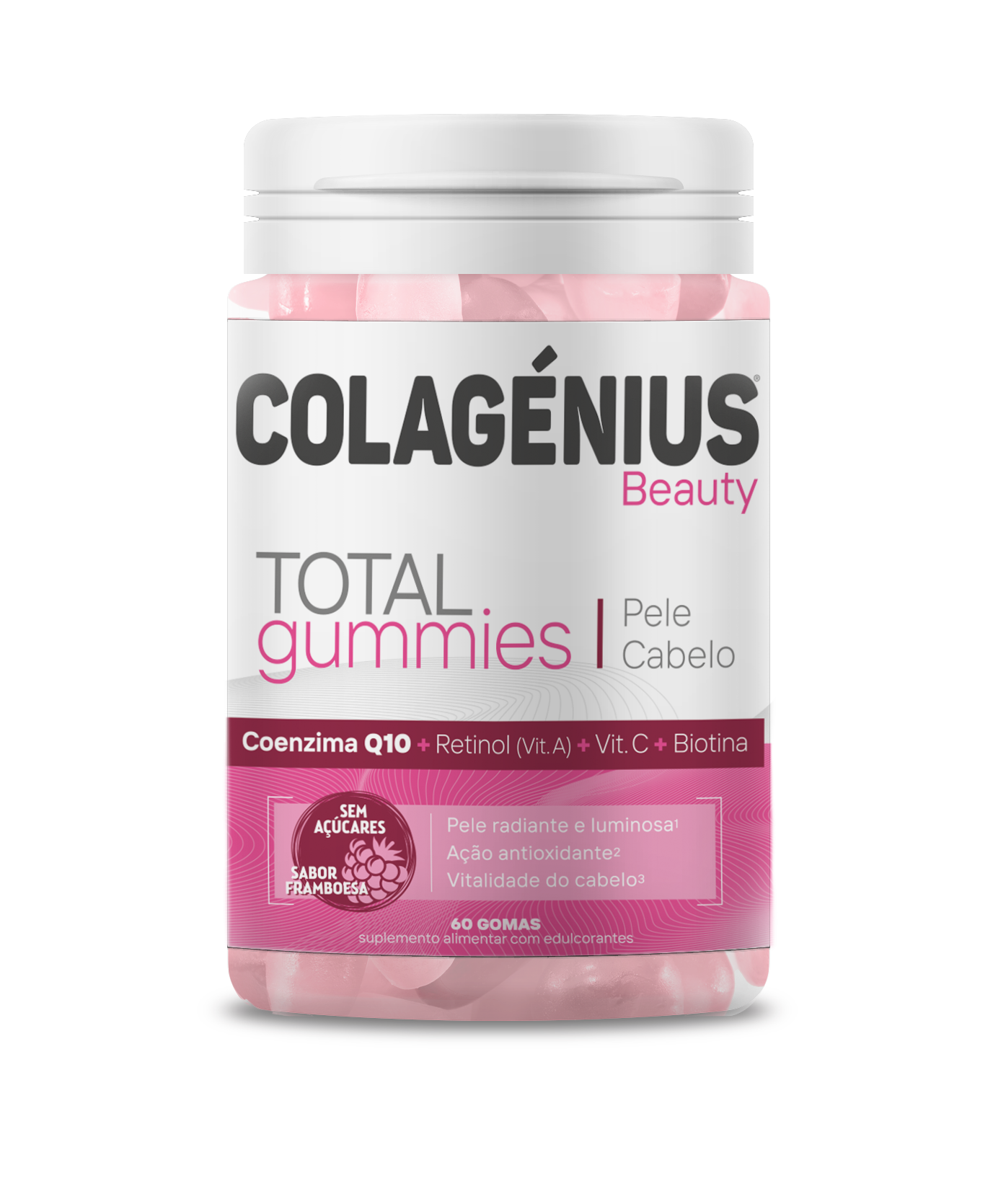 Colagénius Beauty Total Gummies 60 Gomas Sabor Framboesa