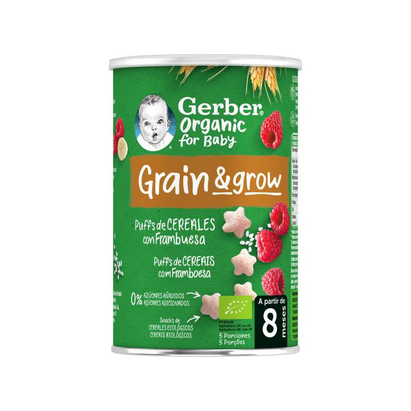 Gerber Organic Grain & Grow Puffs de Cereais com Framboesa 8M+ 35g