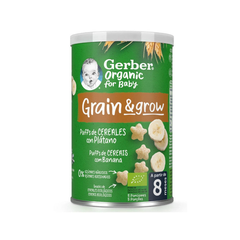 Gerber Organic Grain & Grow Puffs de Cereais com Banana 8M+ 35g