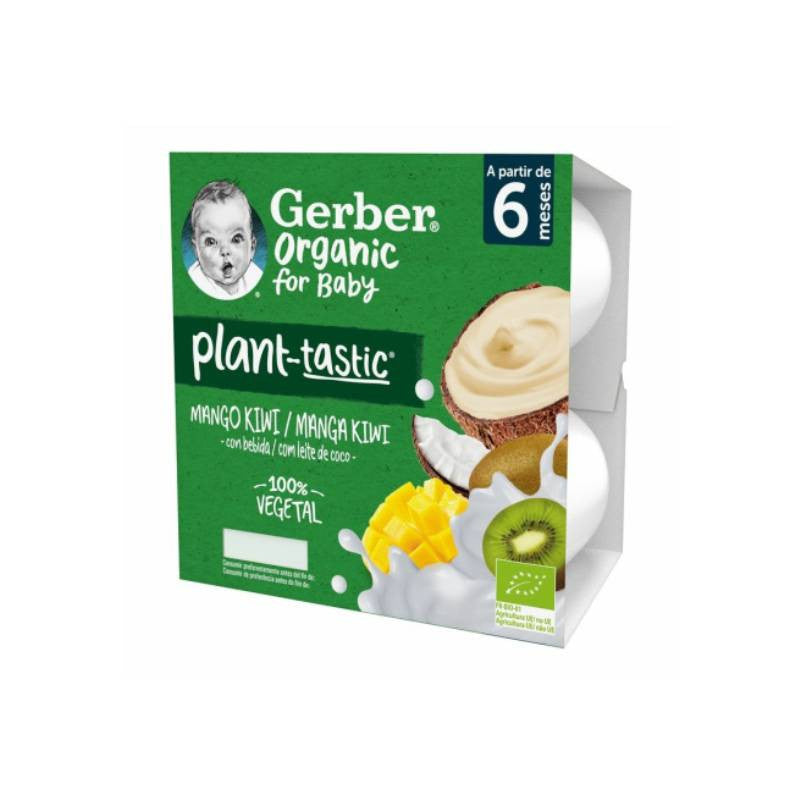 Gerber Organic Copinhos Manga  Kiwi Com Leite De Coco +6M 4x90g