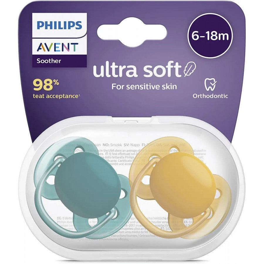 Philips Avent 2 Chupetas Ultra Soft 6-18M Verde/Ocre