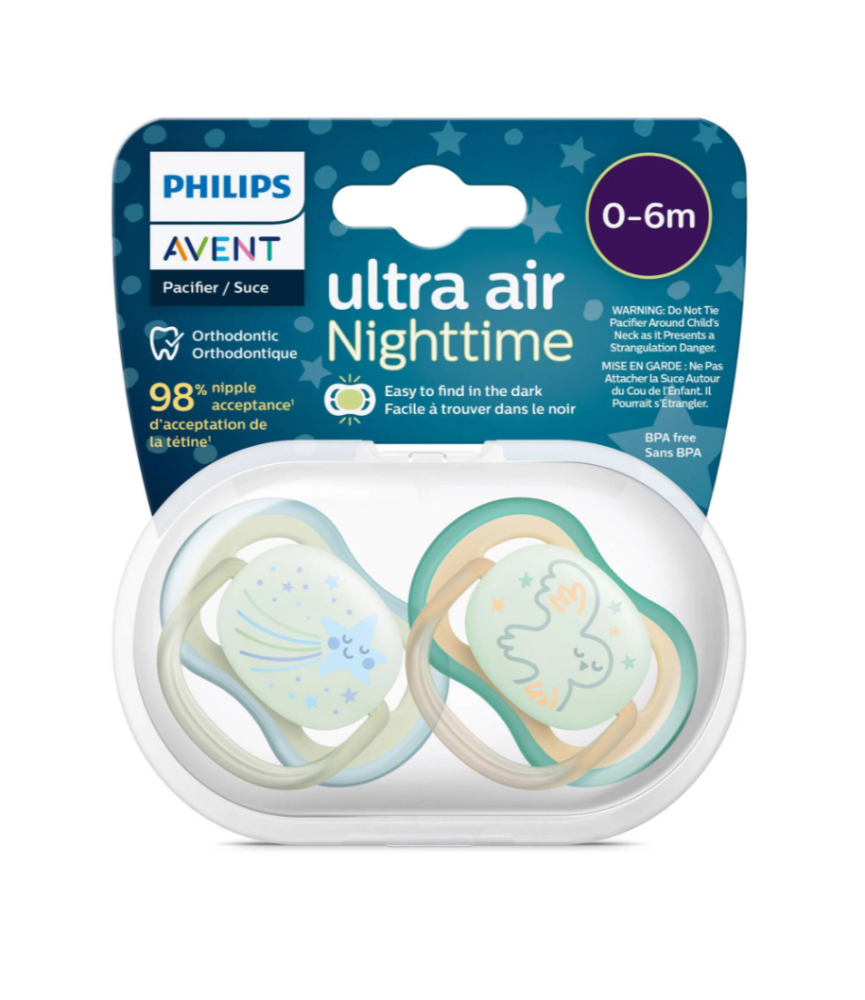 Philips Avent 2 Chupetas Ultra Air Night 0-6M Verde