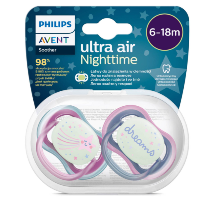 Philips Avent 2 Chupetas Ultra Air Night 6-18M Rosa