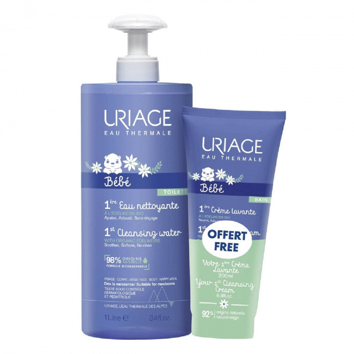 Uriage Bebé 1ère Água Limpeza 1L + 1ère Creme Lavante 200ml