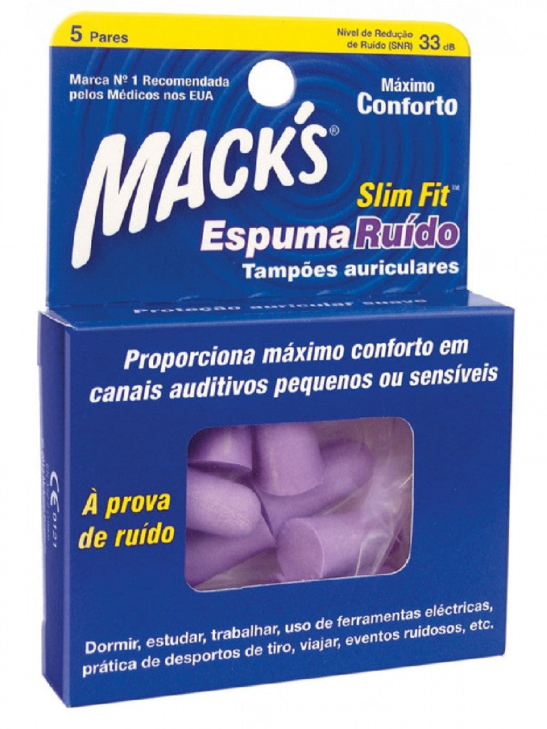 Macks Tampões Oto Auriculares Espuma Ruído Slim Fit 5 Pares